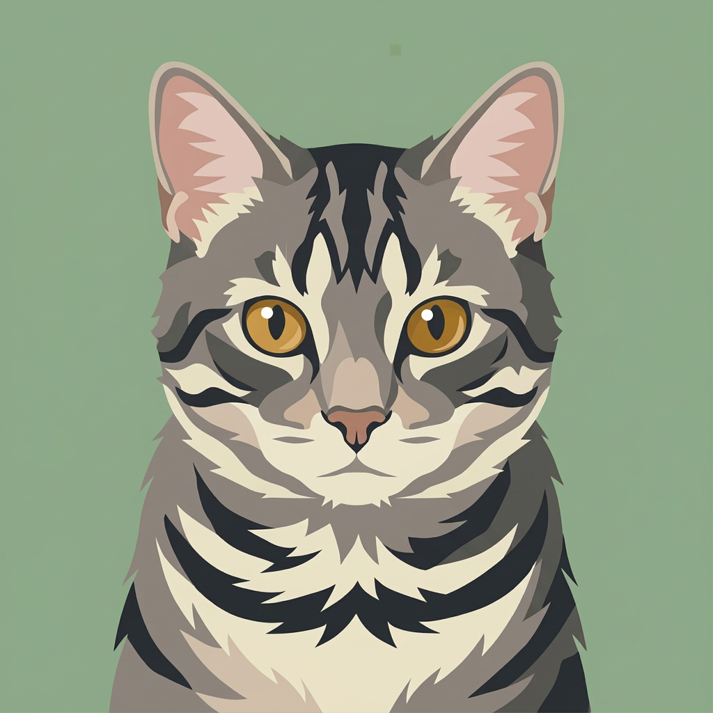 Vector portrait of the same tabby cat in our signature style