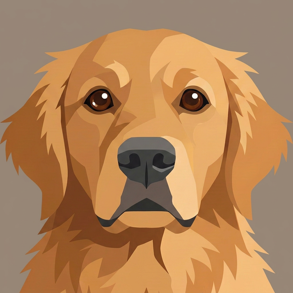 Vector portrait of the same golden retriever in our signature style