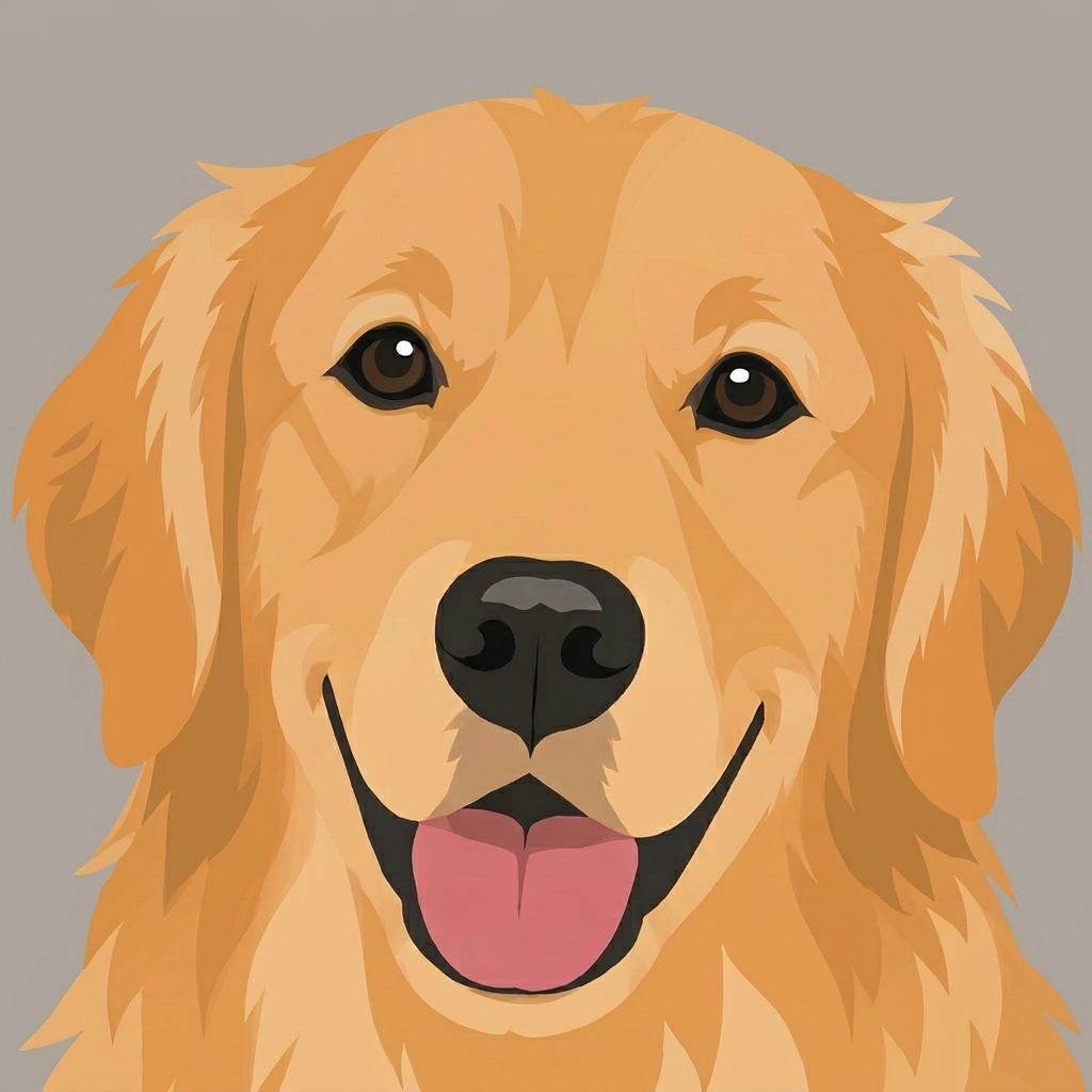 Custom digital pet portrait of a golden retriever in our signature style