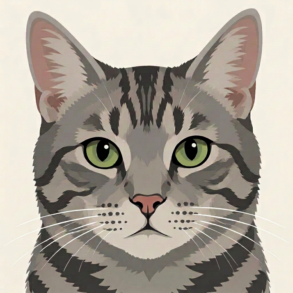 Flat illustration portrait of a grey tabby cat
